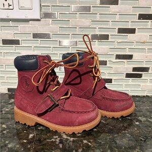 Burgundy Kids 8C Polo Ralph Lauren Suede Leather Lace Up Boots with Buckle